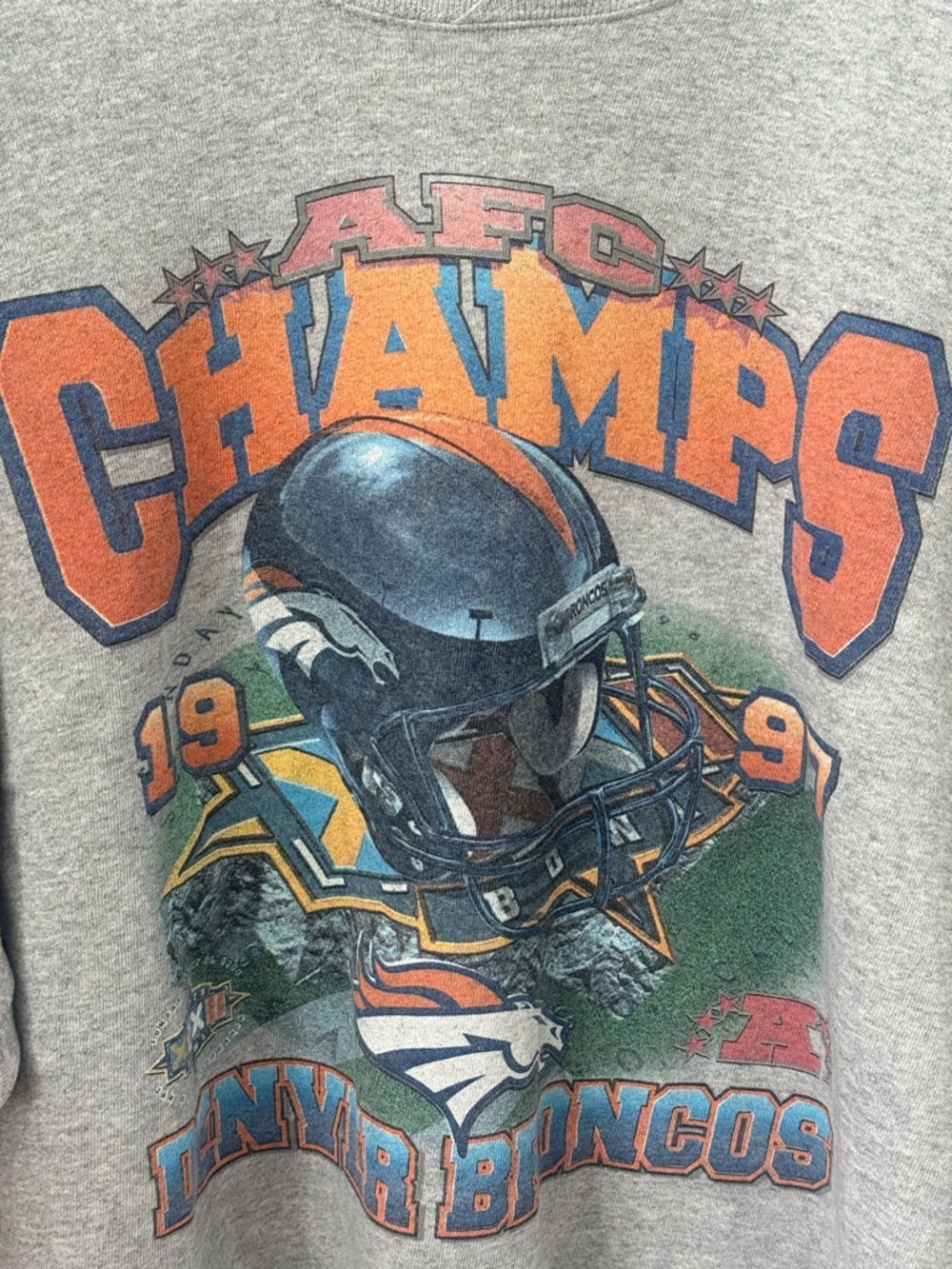 Vintage NFL Denver Broncos 1997 AFC Champions Grey Sweatshirt - Picture 2 of 5